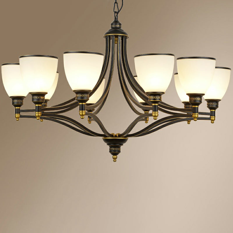 Luz de lámpara de araña en forma de campana iluminación de suspensión de vidrio opalino negro vintage para sala de estar