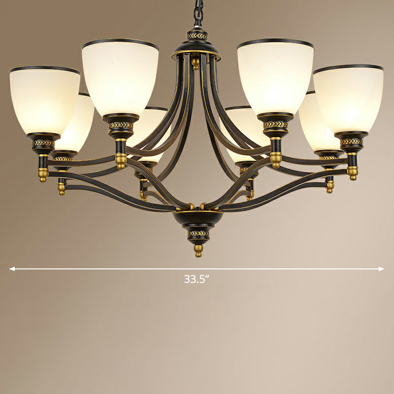 Luz de lámpara de araña en forma de campana iluminación de suspensión de vidrio opalino negro vintage para sala de estar