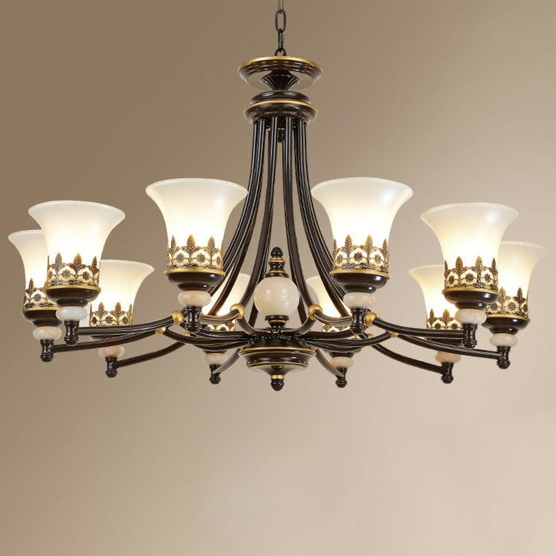 Lustre de plafond en verre givré en évasion évasée rustique en marron pour salle à manger