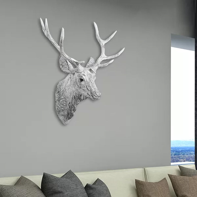 Deer Head Bedroom Wall Light Fixture Traditional Style Resin 1 Light Grey/Silver/Bronze Sconce Lamp