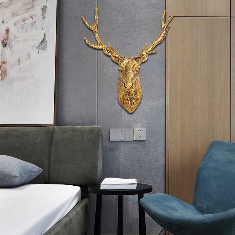 Deer Head Bedroom Wall Light Fixture Traditional Style Resin 1 Light Grey/Silver/Bronze Sconce Lamp