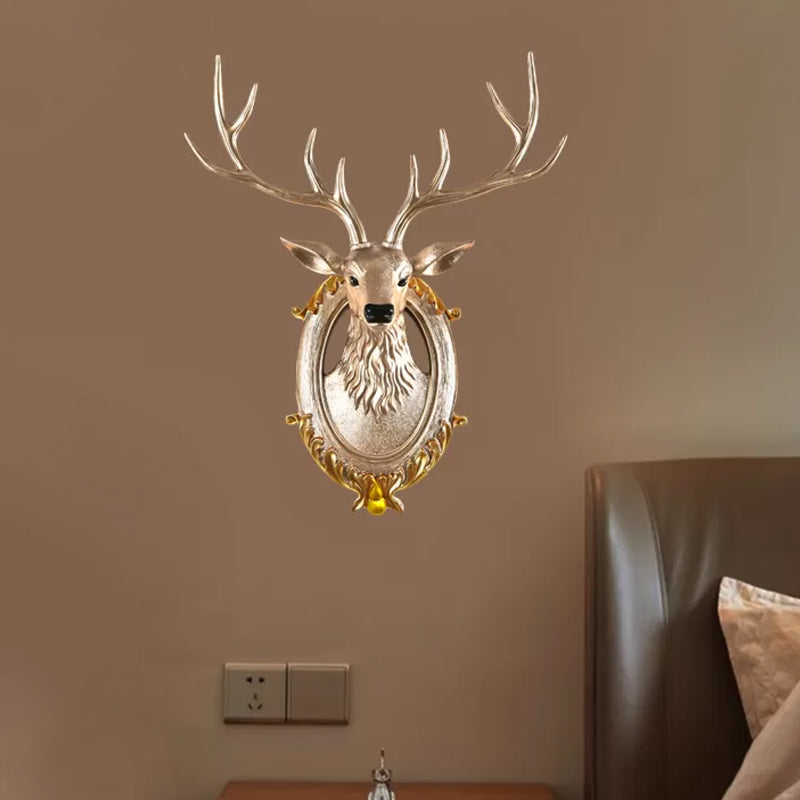 Cabeza de ciervo de resina Disconce Light Country 16 "/18.5" W LED LIMPLACIÓN DE LA Cala de estar Mural en negro/blanco/madera