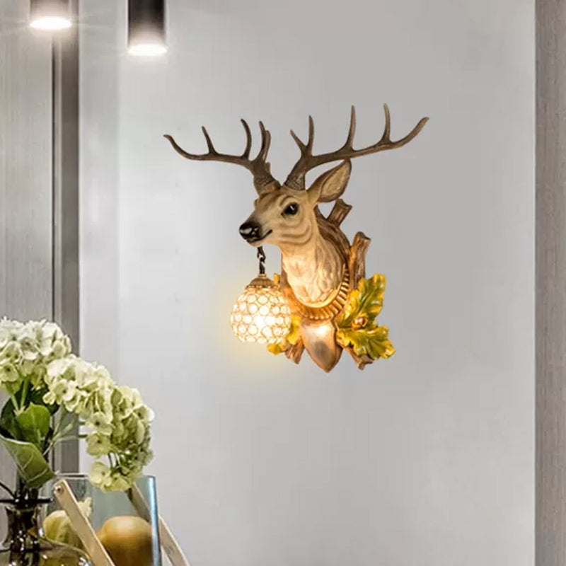 1 Lichte eland SCONCE LICHT VINTAGE HOUT RESIN Wandlamp voor woonkamer met traankristalschaduw, 27,5 "/16" W