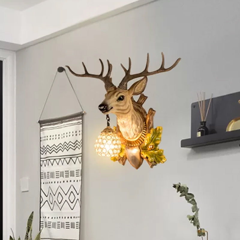 1 Lichte eland SCONCE LICHT VINTAGE HOUT RESIN Wandlamp voor woonkamer met traankristalschaduw, 27,5 "/16" W