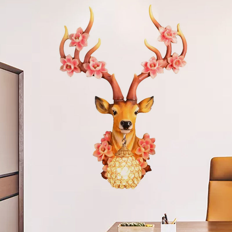 1 Light Resin Wall Lighting Country Red/Yellow Orb Indoor Sconce Light Fixture with Crystal Shade