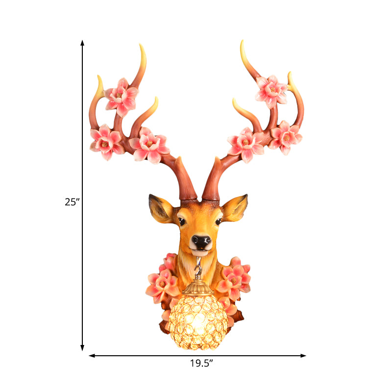 1 Light Resin Wall Lighting Country Red/Yellow Orb Indoor Sconce Light Fixture with Crystal Shade