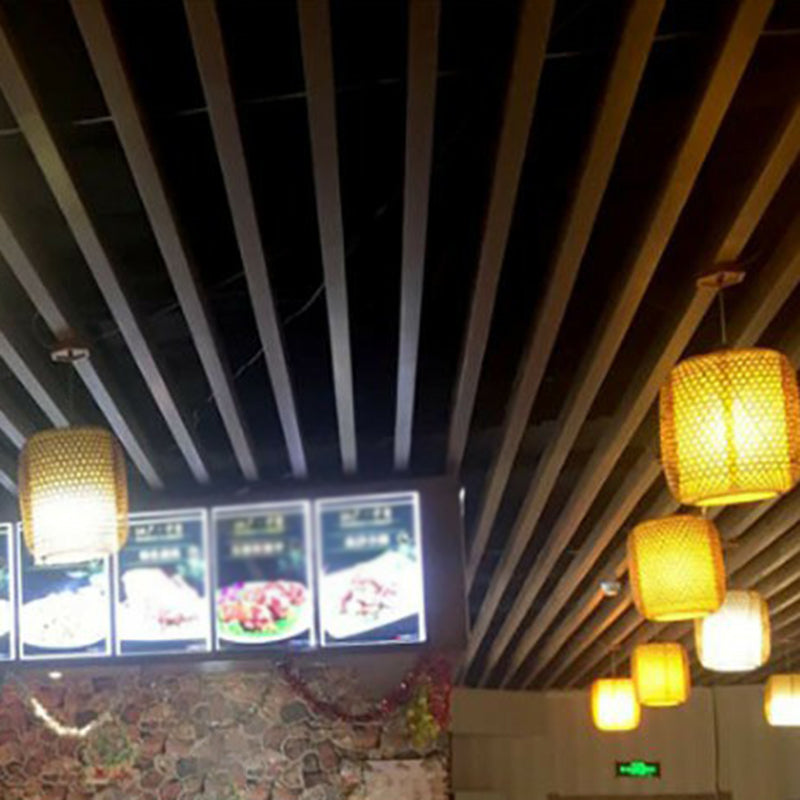 Rattan Cage Pendulum Light Country 1 Bulb Beige Hanging Ceiling Light for Restaurant