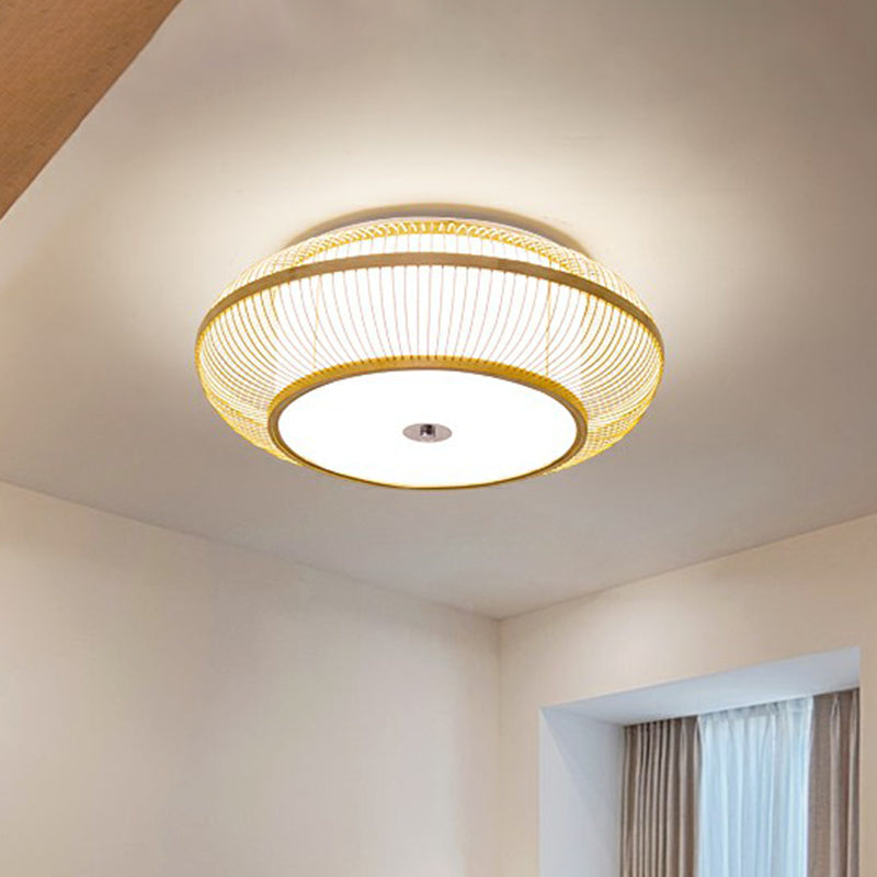 Round Aisle Ceiling Flush Light Bamboo 1 Head Minimalistic Flushmount Light in Wood