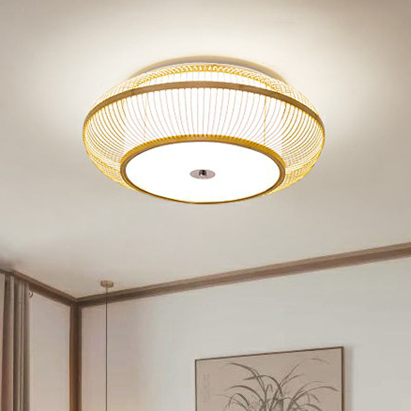 Round Aisle Ceiling Flush Light Bamboo 1 Head Minimalistic Flushmount Light in Wood