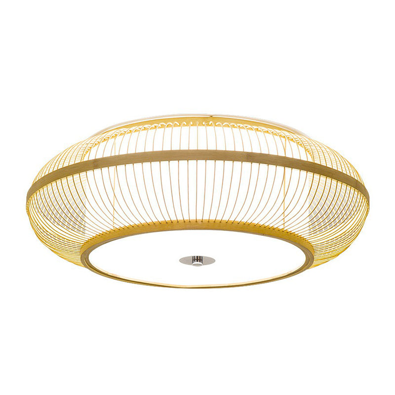 Round Aisle Ceiling Flush Light Bamboo 1 Head Minimalistic Flushmount Light in Wood