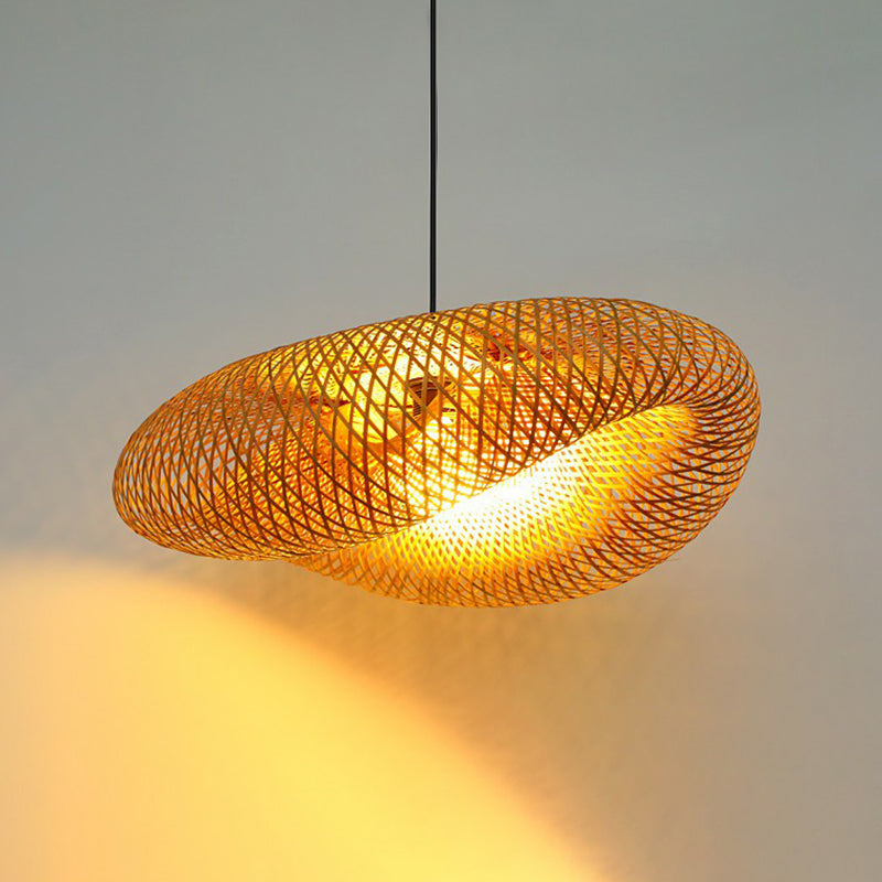 Hand-Worked Hanging Ceiling Light Novelty Modern Bamboo 1 Bulb Beige Pendant Lamp