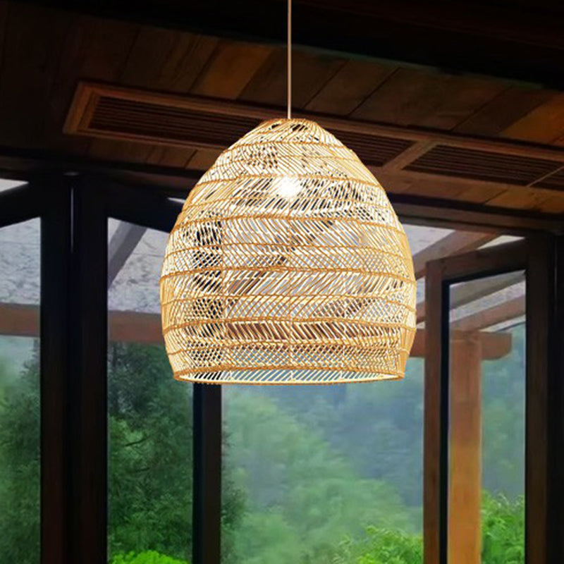 Single-Bulb-Restaurant Hanging Lampe Minimalist Deckenleuchte mit Cloche Rattan Schatten