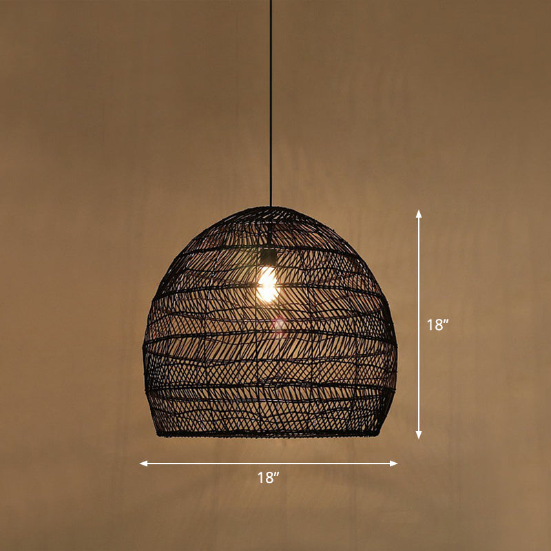 Single-Bulb-Restaurant Hanging Lampe Minimalist Deckenleuchte mit Cloche Rattan Schatten