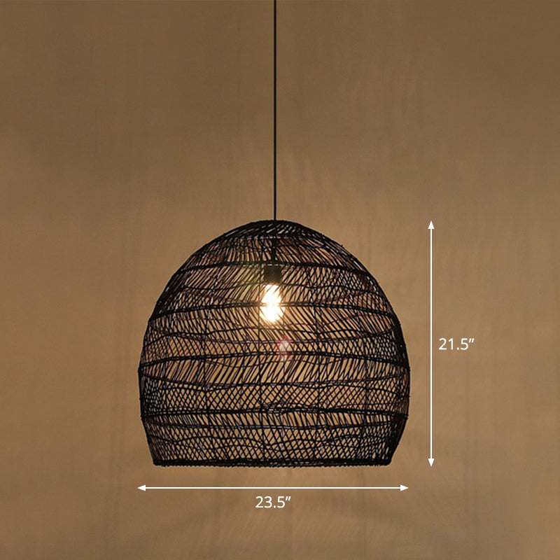 Single-Bulb-Restaurant Hanging Lampe Minimalist Deckenleuchte mit Cloche Rattan Schatten