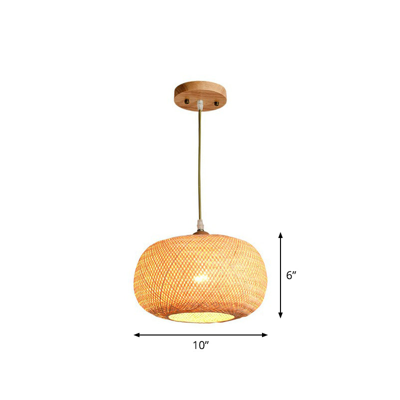 Beige Spheroid Pendant Light Fixture Asia 1-Light Bamboo Suspension Lighting for Restaurant