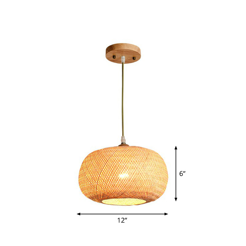 Beige Spheroid Pendant Light Fixture Asia 1-Light Bamboo Suspension Lighting for Restaurant