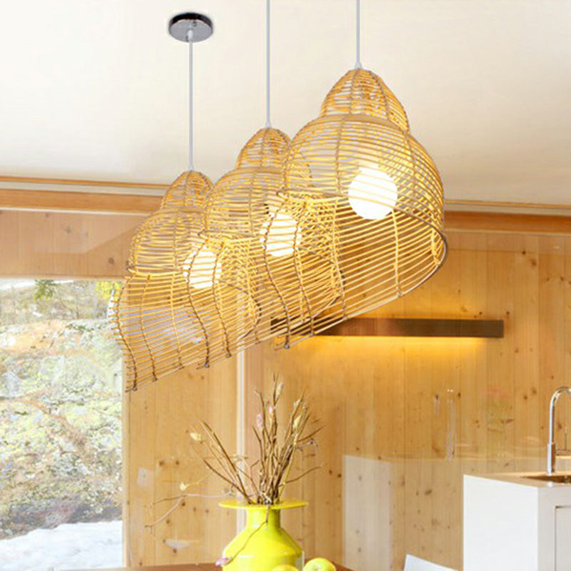 Spiralschale Rattan Decke hängen hell Asian asiatisch 1 Kopf Holz Down Beleuchtung Anhänger für Esszimmer