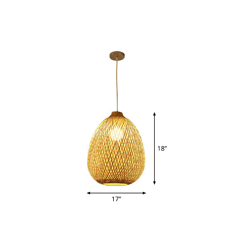 Spherical Restaurant Hanging Light Fixture Bamboo Single Asia Pendant Light in Beige