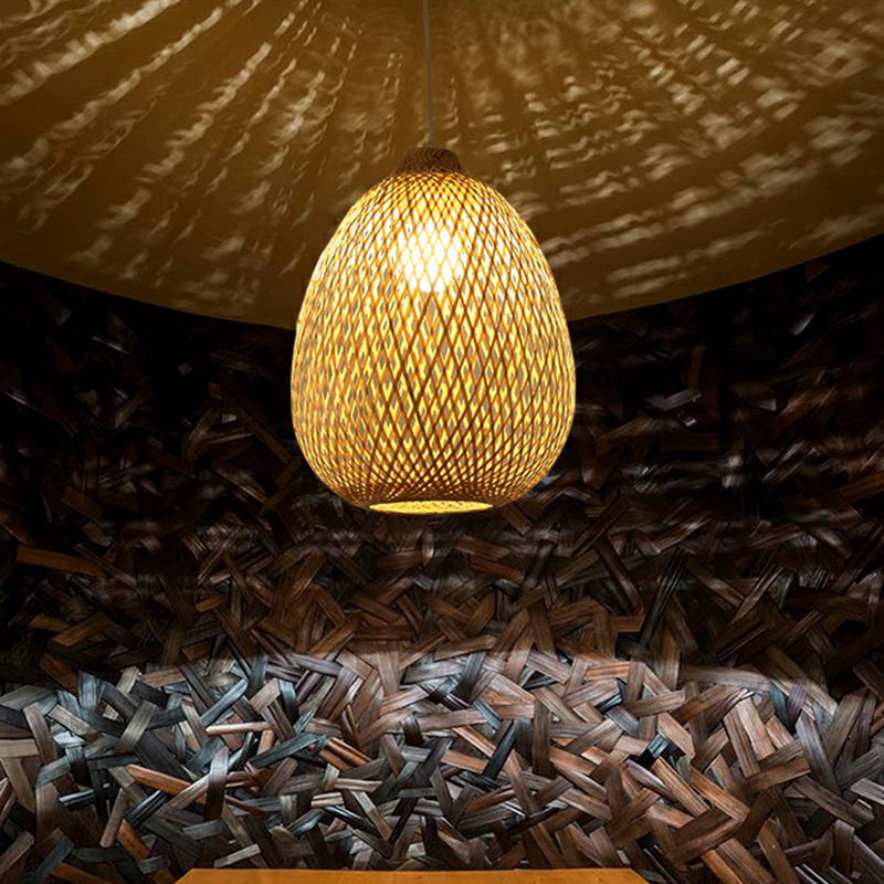 Spherical Restaurant Hanging Light Fixture Bamboo Single Asia Pendant Light in Beige