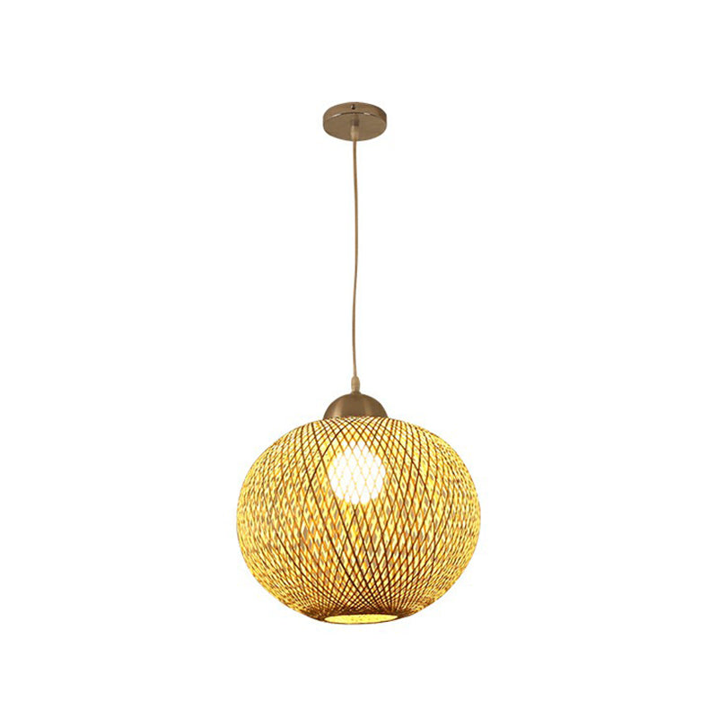 Spherical Restaurant Hanging Light Fixture Bamboo Single Asia Pendant Light in Beige