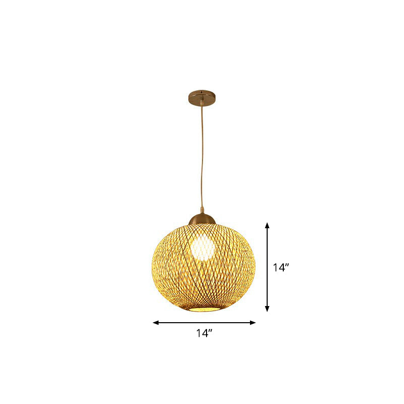Spherical Restaurant Hanging Light Fixture Bamboo Single Asia Pendant Light in Beige