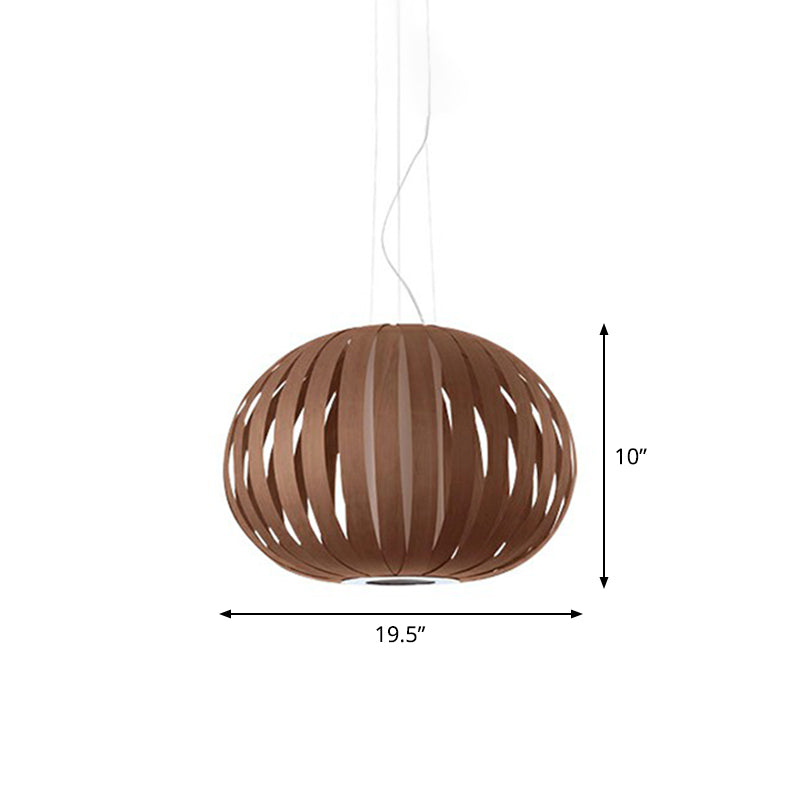 Wood Veneer Global Pendant Lamp Asian 1 Head Suspended Lighting Fixture for Restaurant