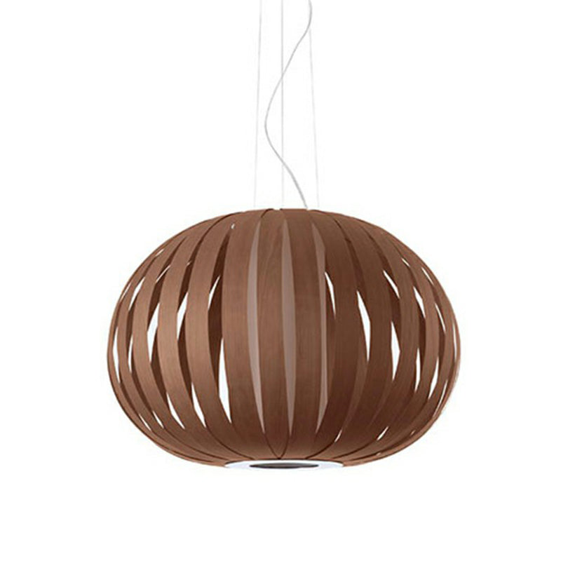Wood Veneer Global Pendant Lamp Asian 1 Head Suspended Lighting Fixture for Restaurant