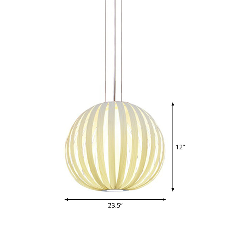 Wood Veneer Global Pendant Lamp Asian 1 Head Suspended Lighting Fixture for Restaurant