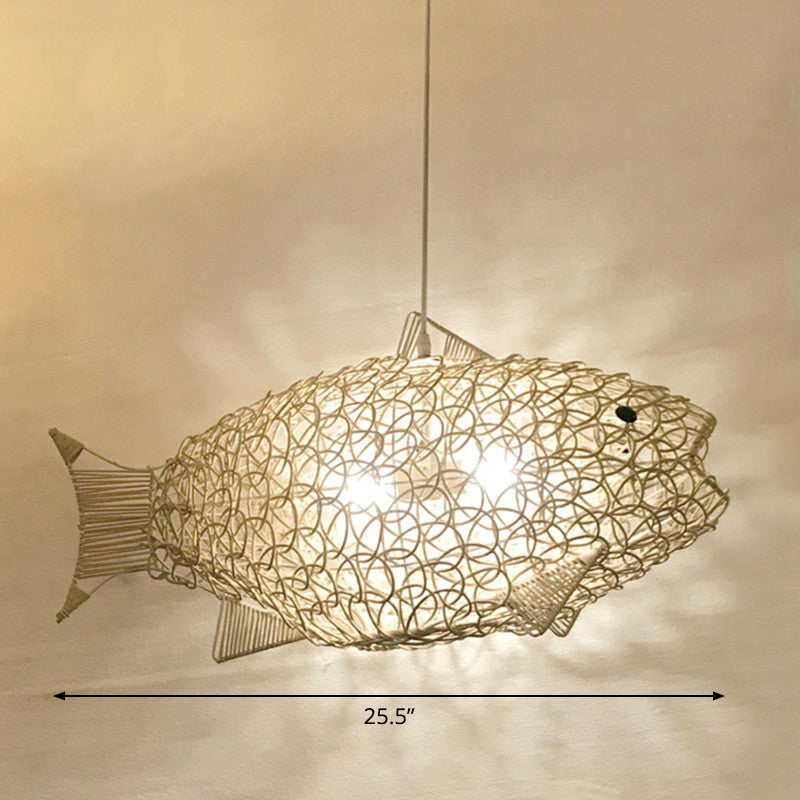 Bamboo Woven Fish Shaped Pendant Ceiling Light Asian 1-Bulb Beige Suspension Lighting for Restaurant