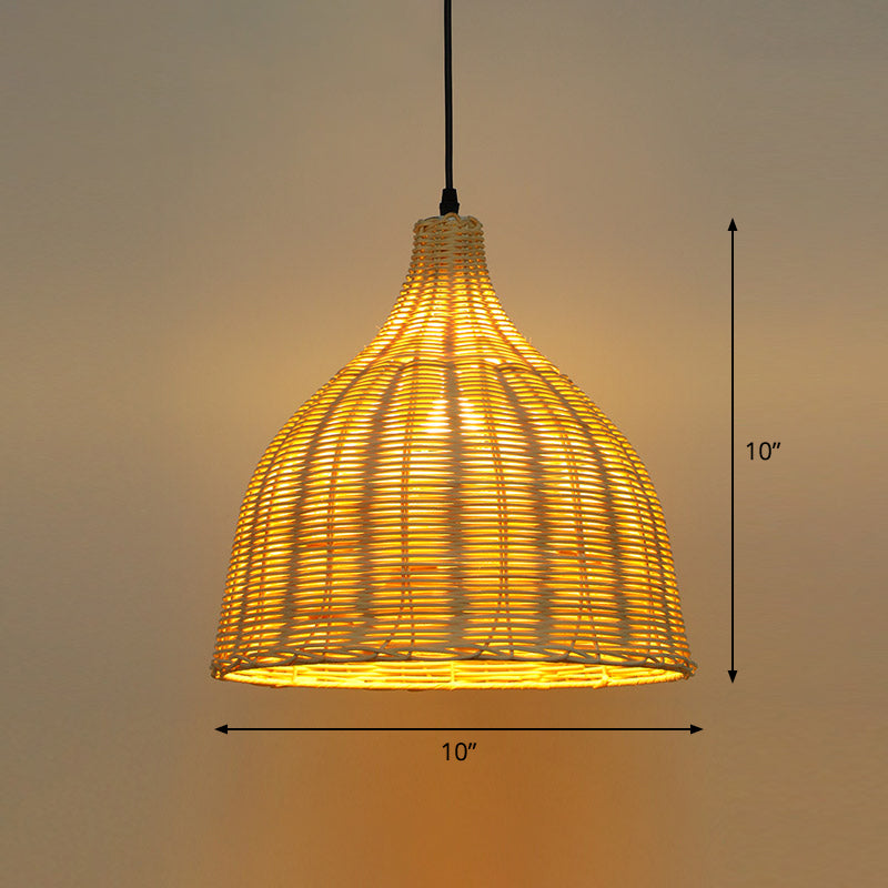 Bell Restaurant Hanging Lampe Bambus Single-Bulb Asian Deckenleuchte in Beige