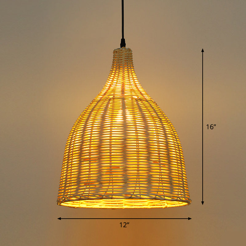 Bell Restaurant Hanging Lampe Bambus Single-Bulb Asian Deckenleuchte in Beige