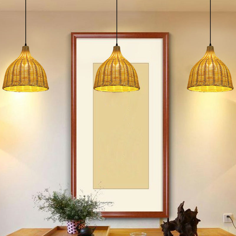 Bell Restaurant Hanging Lampe Bambus Single-Bulb Asian Deckenleuchte in Beige