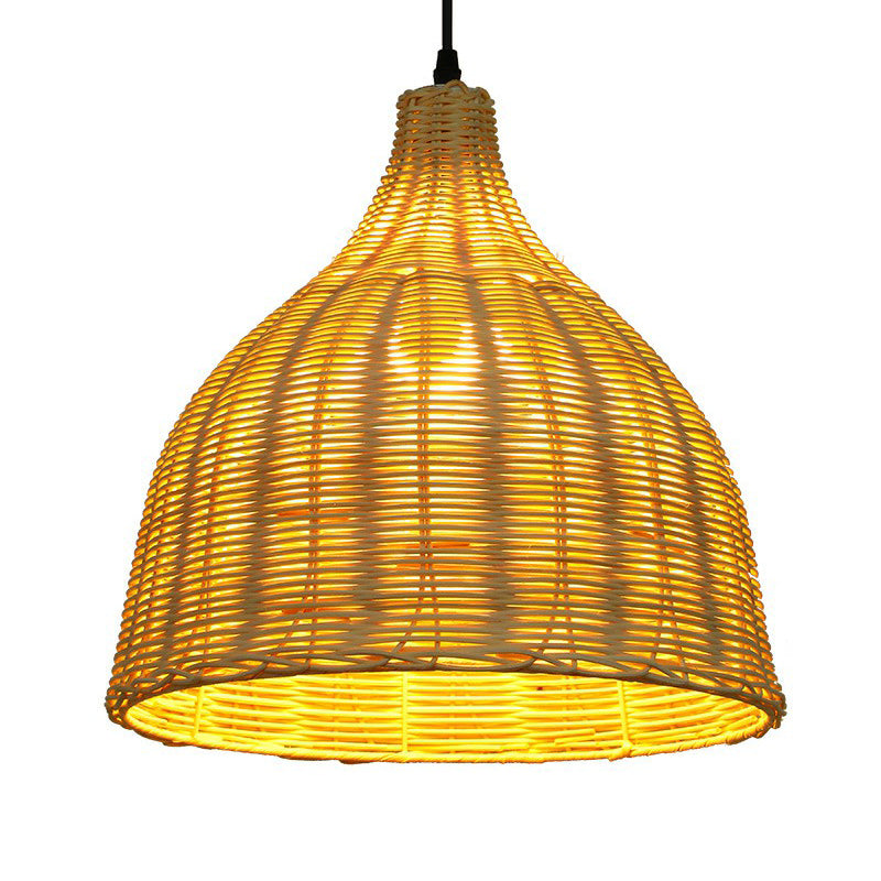 Bell Restaurant Hanging Lampe Bambus Single-Bulb Asian Deckenleuchte in Beige