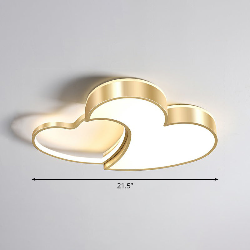 Heart Shaped Metal Ceiling Flush Light Minimalist Golden Flush Mount Led Light for Bedroom