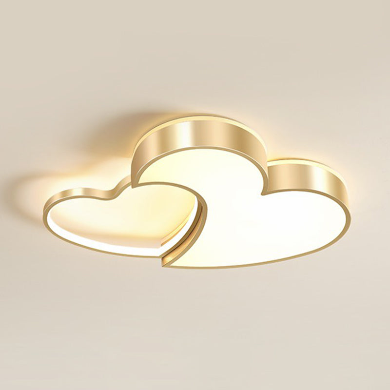 Heart Shaped Metal Ceiling Flush Light Minimalist Golden Flush Mount Led Light for Bedroom