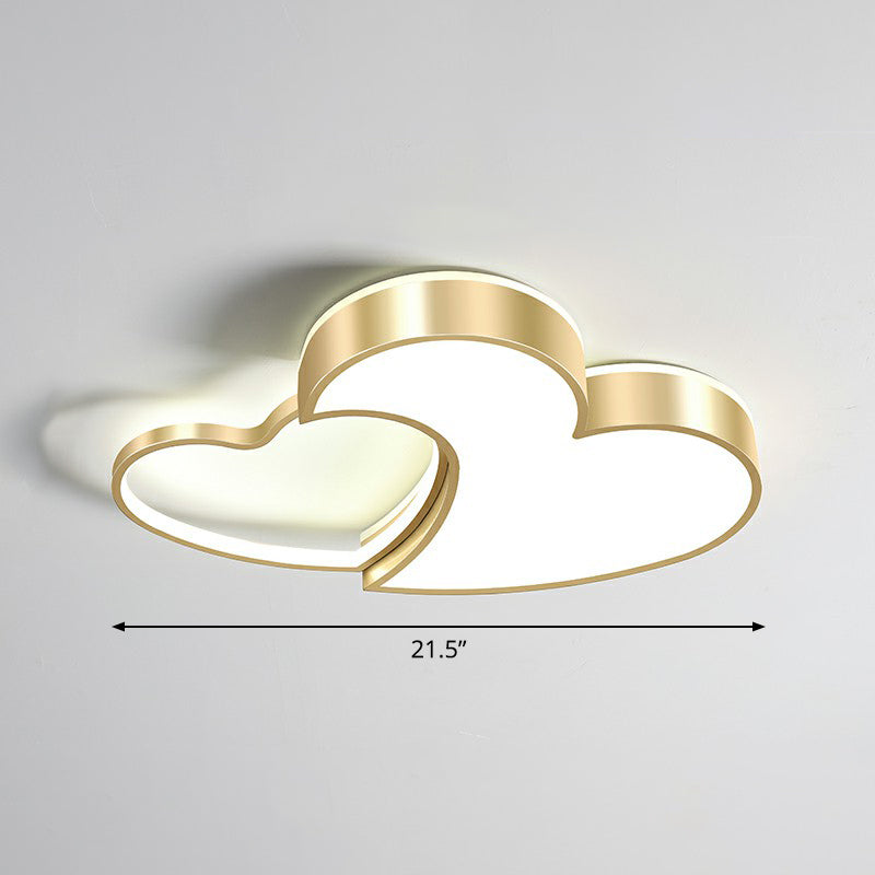 Herzförmige Metall-Deckenleuchte, minimalistische goldene LED-Unterputzleuchte für Schlafzimmer