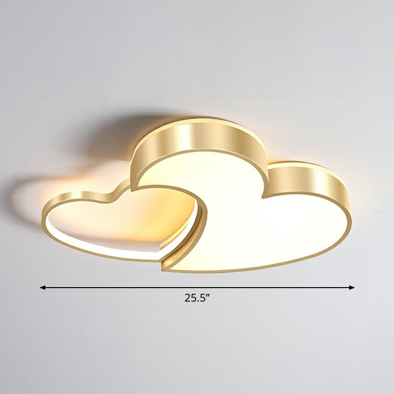 Heart Shaped Metal Ceiling Flush Light Minimalist Golden Flush Mount Led Light for Bedroom