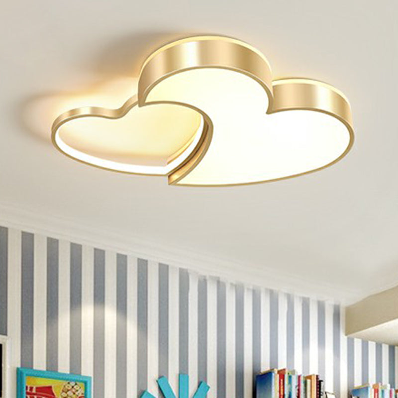 Heart Shaped Metal Ceiling Flush Light Minimalist Golden Flush Mount Led Light for Bedroom