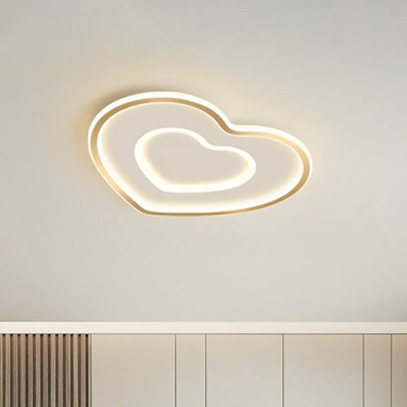 Gold Love Heart Ultrathin Flush Mount Simplicity Acrylic LED Ceiling Light Fixture for Bedroom