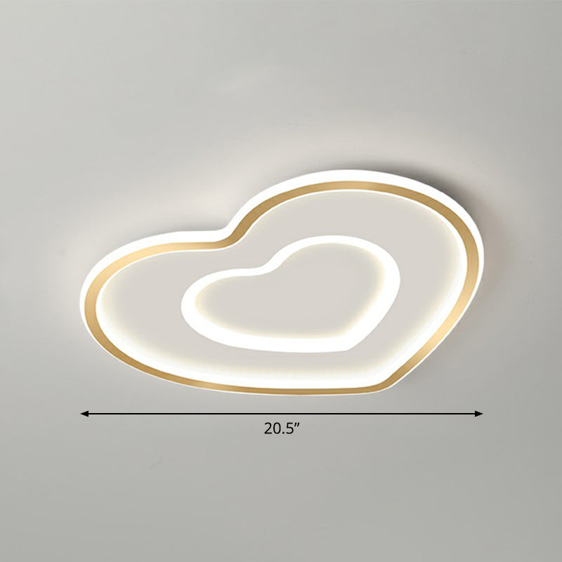 Gold Love Heart Ultrathin Flush Mount Simplicity Acrylic LED Ceiling Light Fixture for Bedroom
