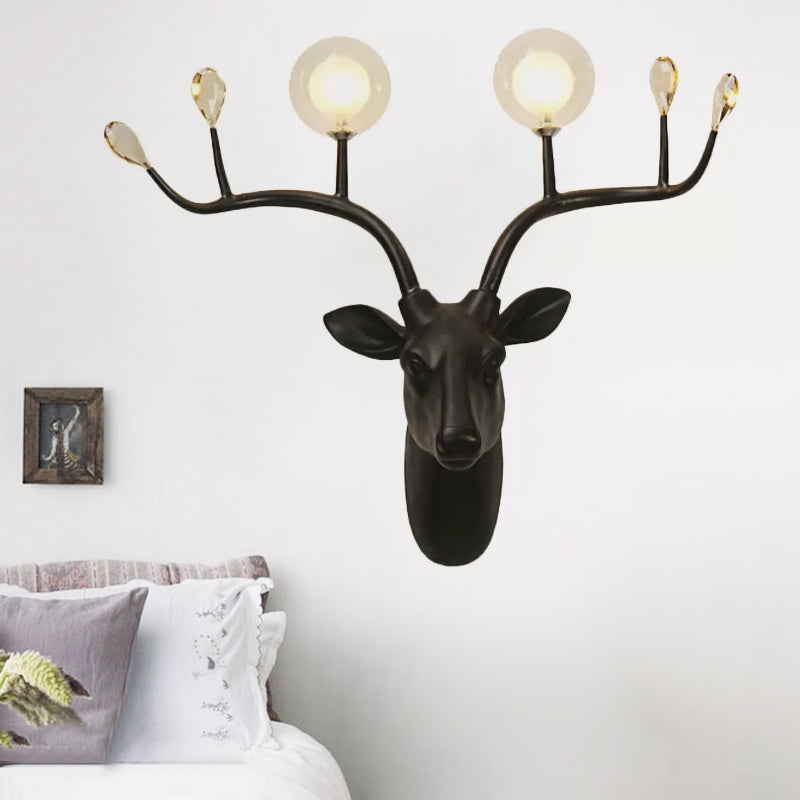 Globe Resin Sconce Light Rustic 2 Lights Living Room Wall Murd Mouriste en noir / blanc avec cerf déco