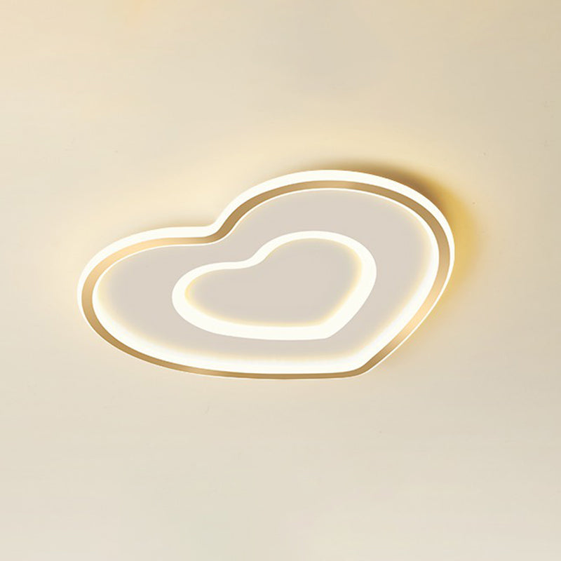 Gold Love Heart Ultrathin Flush Mount Simplicity Acrylic LED Ceiling Light Fixture for Bedroom