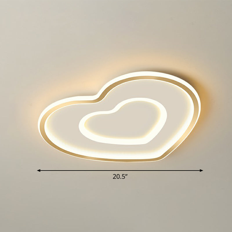 Gold Love Heart Ultrathin Flush Mount Simplicity Acrylic LED Ceiling Light Fixture for Bedroom