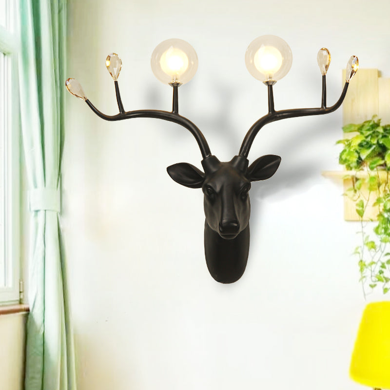 Globe Resin Sconce Light Rustic 2 Lights Living Room Wall Murd Mouriste en noir / blanc avec cerf déco