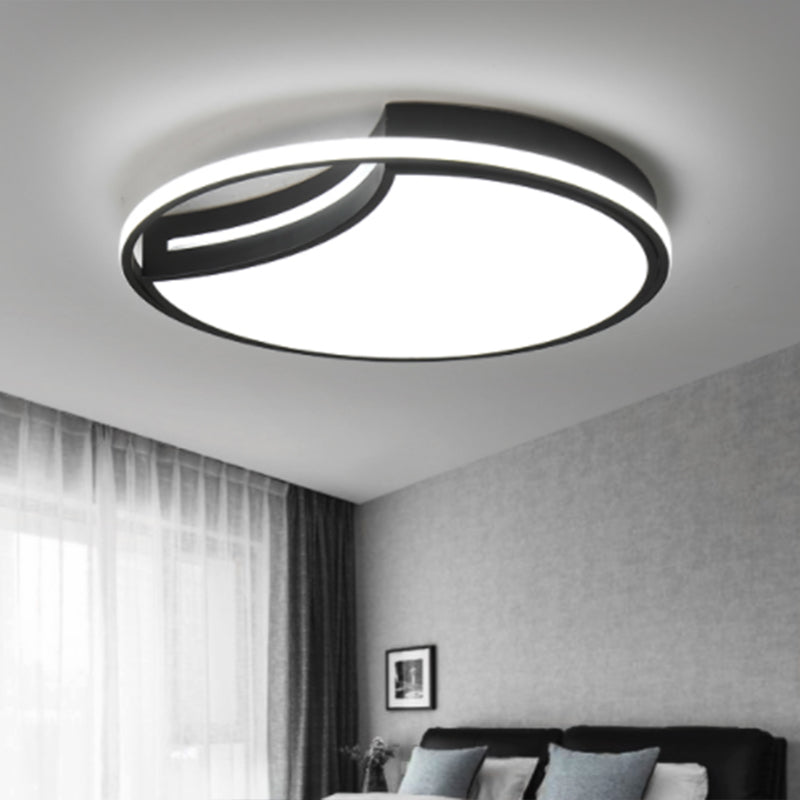 Minimalist Crescent LED Ceiling Flush Mount Acrylic Bedroom Flush Light Fixture with Halo Ring in Black