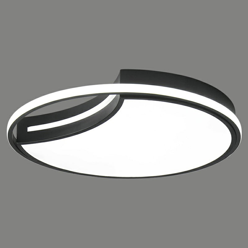 Minimalist Crescent LED Ceiling Flush Mount Acrylic Bedroom Flush Light Fixture with Halo Ring in Black