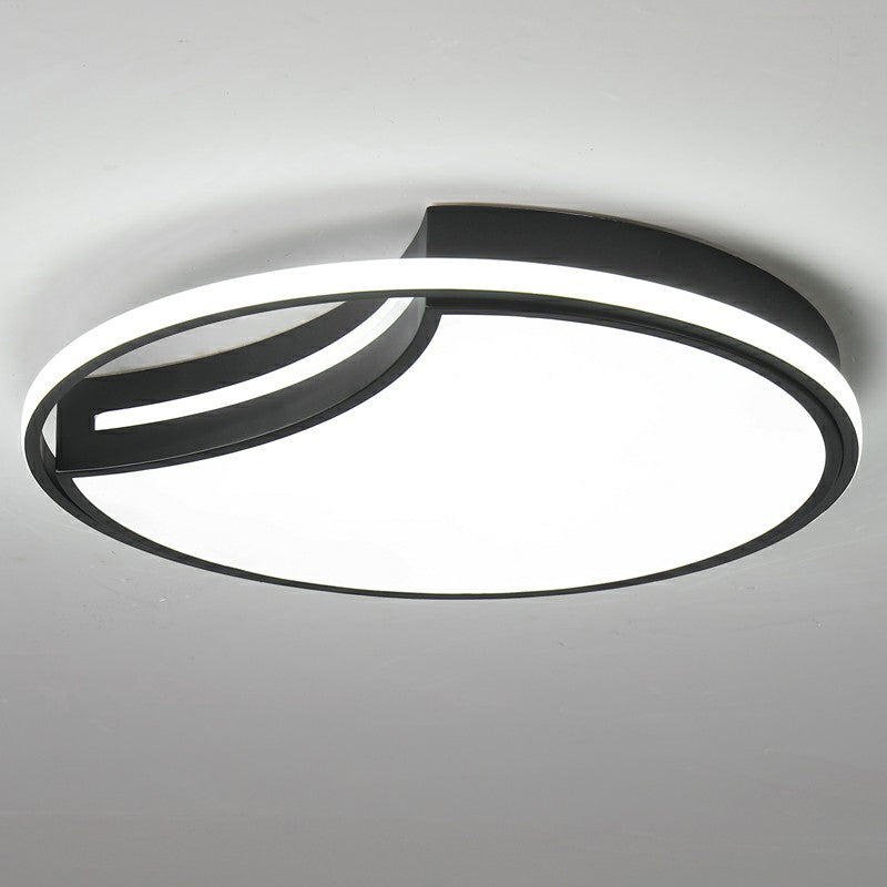 Minimalist Crescent LED Ceiling Flush Mount Acrylic Bedroom Flush Light Fixture with Halo Ring in Black