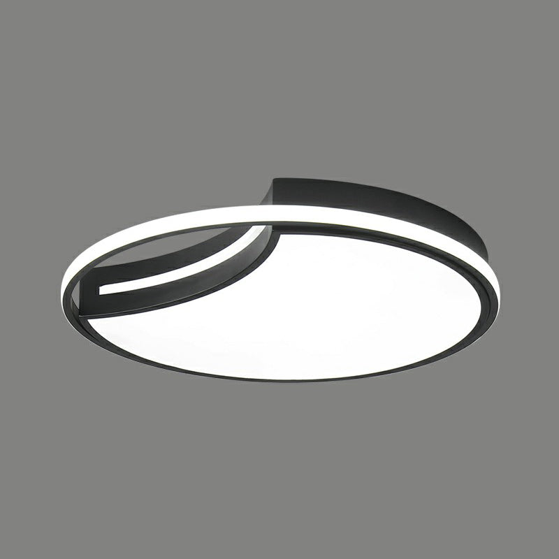 Minimalist Crescent LED Ceiling Flush Mount Acrylic Bedroom Flush Light Fixture with Halo Ring in Black