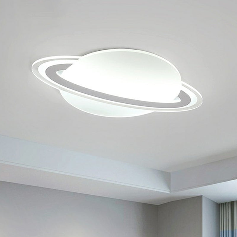 Ringed Planet Kids Bedroom Flush Lamp Acrylic Minimalism LED Ceiling Mount Light in White