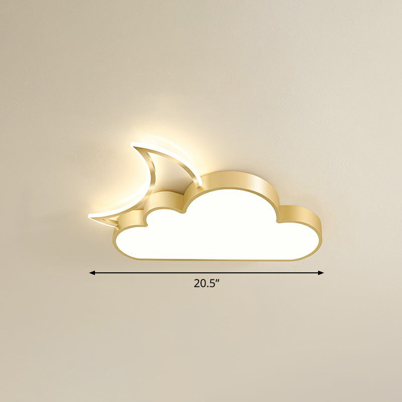 Metal Moon and Cloud Ceiling Fixture Childrens LED Flush Mounted Light for Bedroom